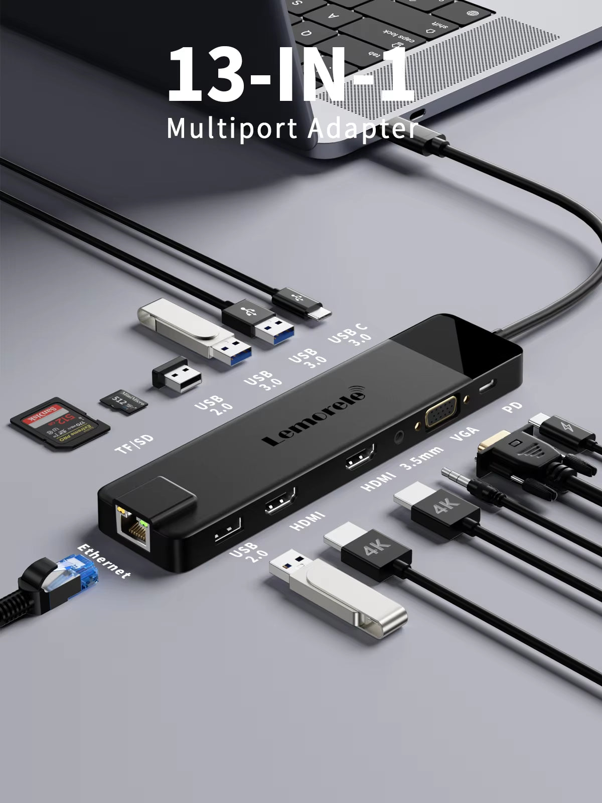 4K USB Hub USB C to Dual HDMI VGA Gigabit Docking Station USB 3.0 VGA Adapter SD Card Readers for Windows Macbook Air