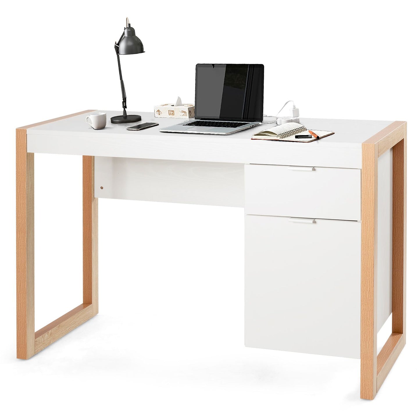 Moderner Computer-Schreibtisch Schreibtisch Mit Aufbewahrungsschrank 112,5 X 50 X 75 Cm Weiß