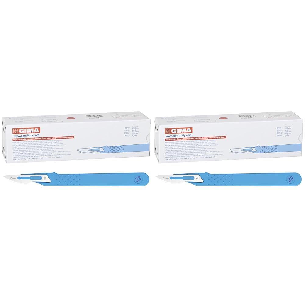 Sterile Stainless Steel Scalpel with ABS Handle - Disposable, Standard No. 23, 10 Individually Packaged Scalpel Blades (Pack of 2)