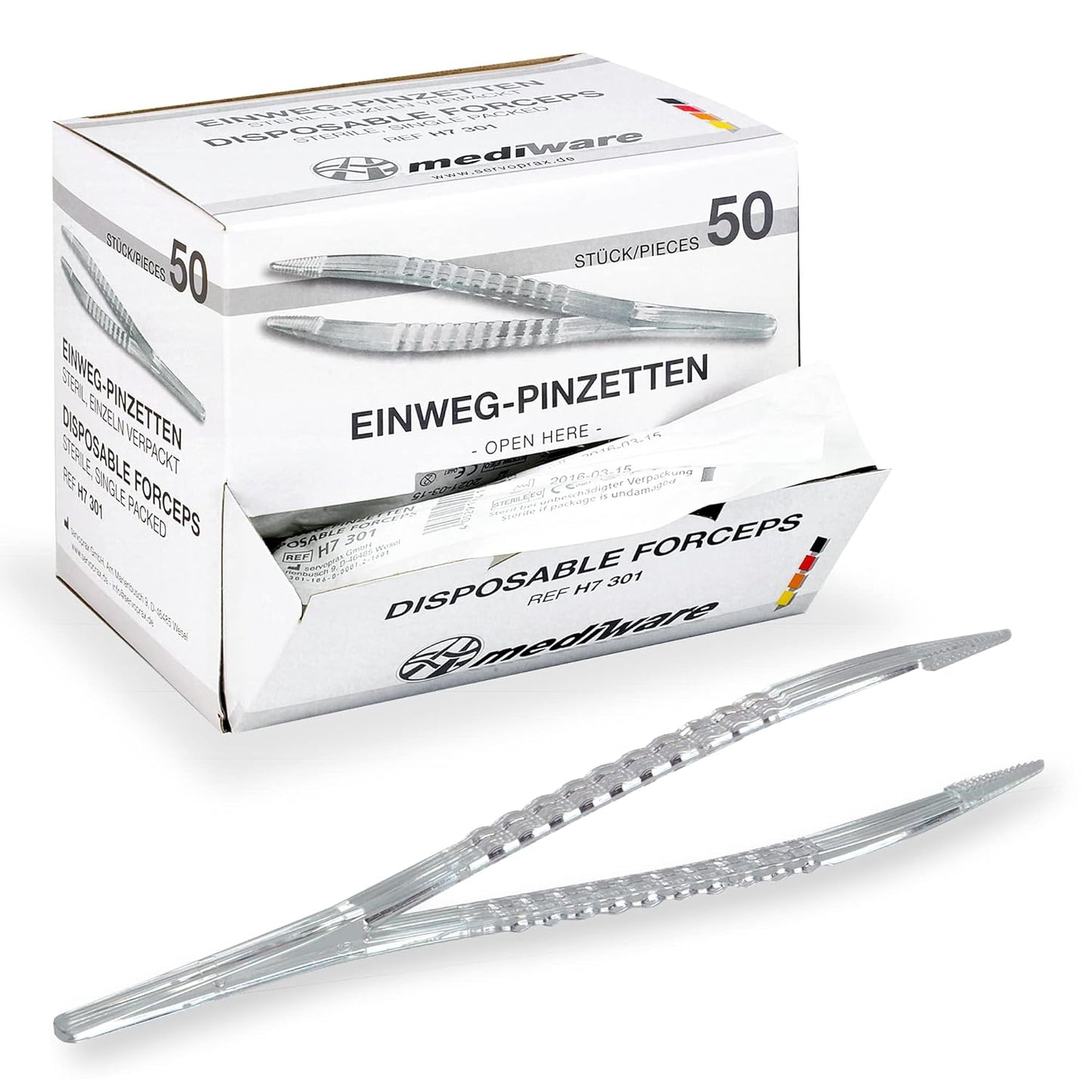 Einmalpinzetten - 50 Stück Sterile Kunststoffpinzetten für private Nutzer, Arztpraxen und Krankenhäuser – Ideal für eine angenehme Anwendung!
