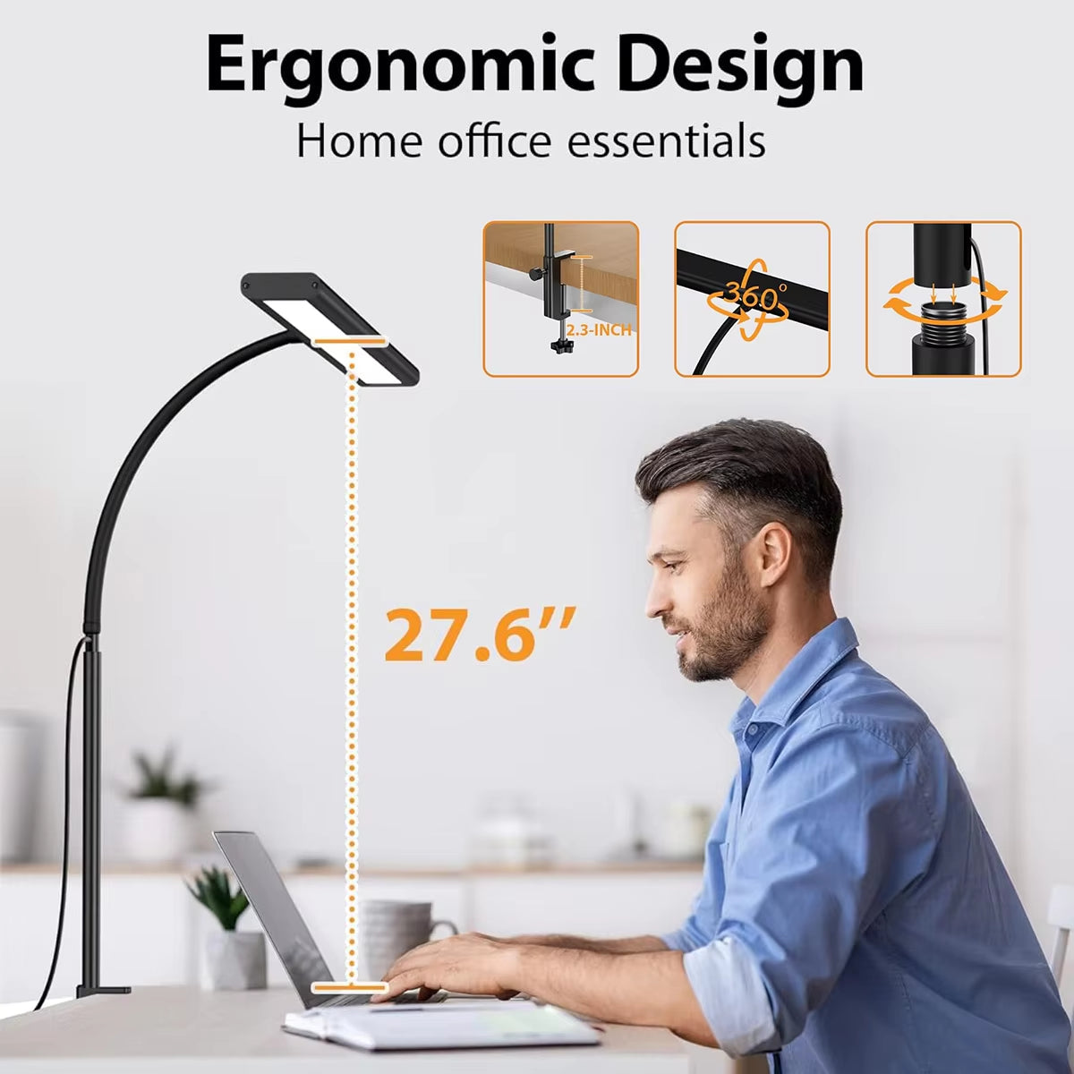 LED Desk Lamp for Office Home, Eye-Caring Desk Light Lamp with Stepless Dimming Adjustable Flexible Gooseneck Adjustable Light