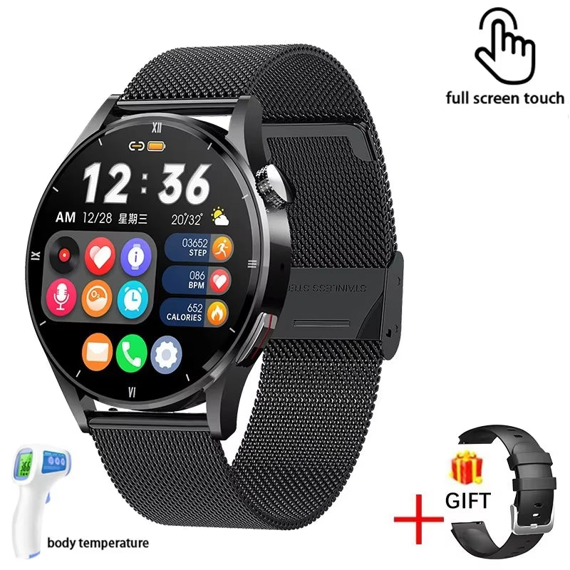 Watch for Men Smart Watch AMOLED HD Screen Body Temperature Detection Ai Smart Voice Smartwatch 2024 Bluetooth Call Clock