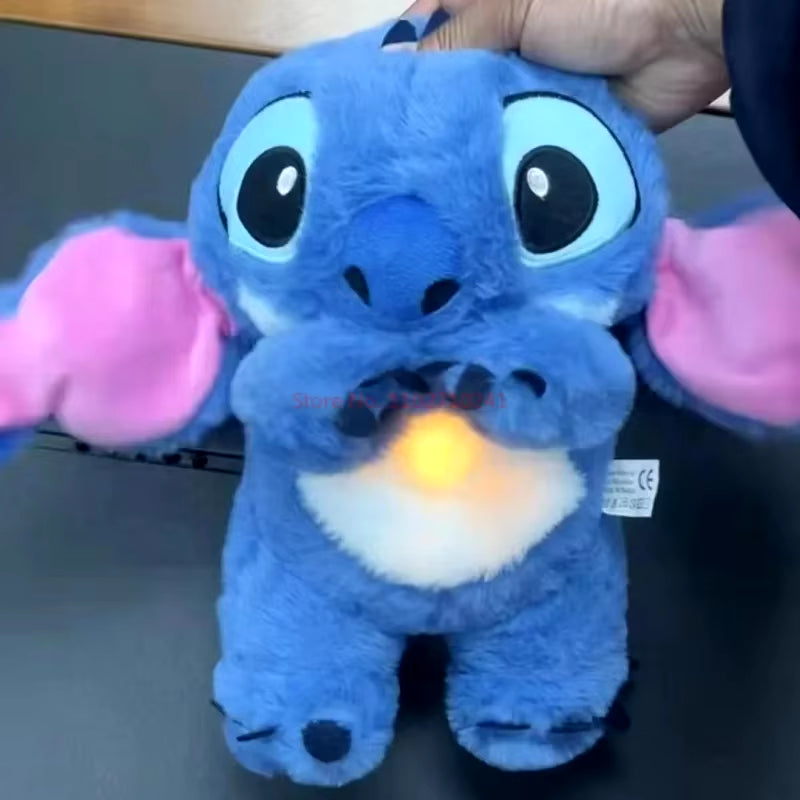 Stitch Kawaii Plush Doll Baby Sleeping Companion Sound Soothing Musical Kawaii with Air Bag and Light Doll Breathing Gifts Toys