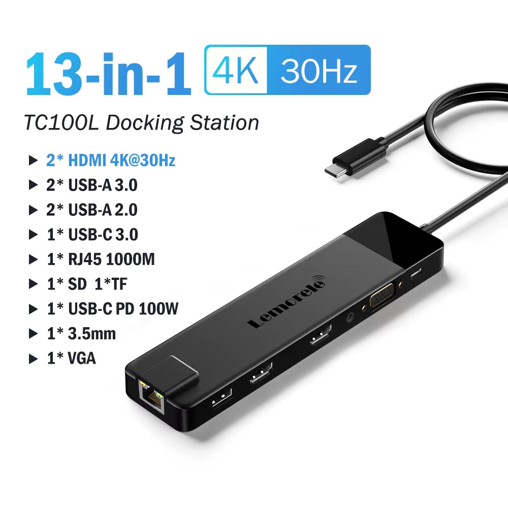 4K USB Hub USB C to Dual HDMI VGA Gigabit Docking Station USB 3.0 VGA Adapter SD Card Readers for Windows Macbook Air