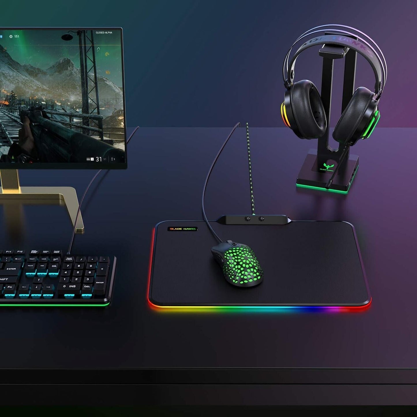 Gaming Mauspad RGB Mousepad Mit 9 Beleuchtungs Modi Dauerhaft Mittel USB TRS-64