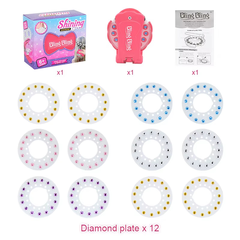 360 Gems Kit Hair Gems Machine Princess Girls Make up Toy Set DIY Crystal Rhinestone Sticker Hair Decoration for Girls Toy Gifts