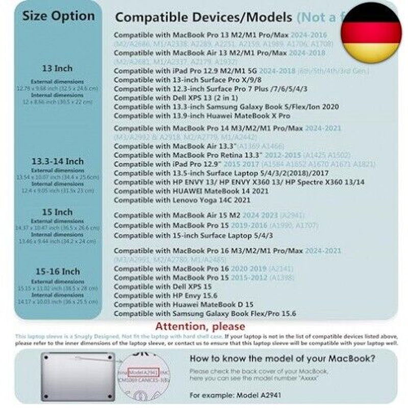 HYZUO 13 Zoll Laptop Hülle Tasche Laptophülle Kompatibel Mit Macbook Air 13,6 M