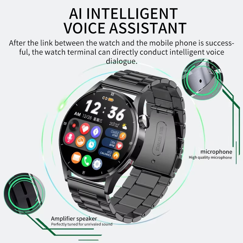 Watch for Men Smart Watch AMOLED HD Screen Body Temperature Detection Ai Smart Voice Smartwatch 2024 Bluetooth Call Clock