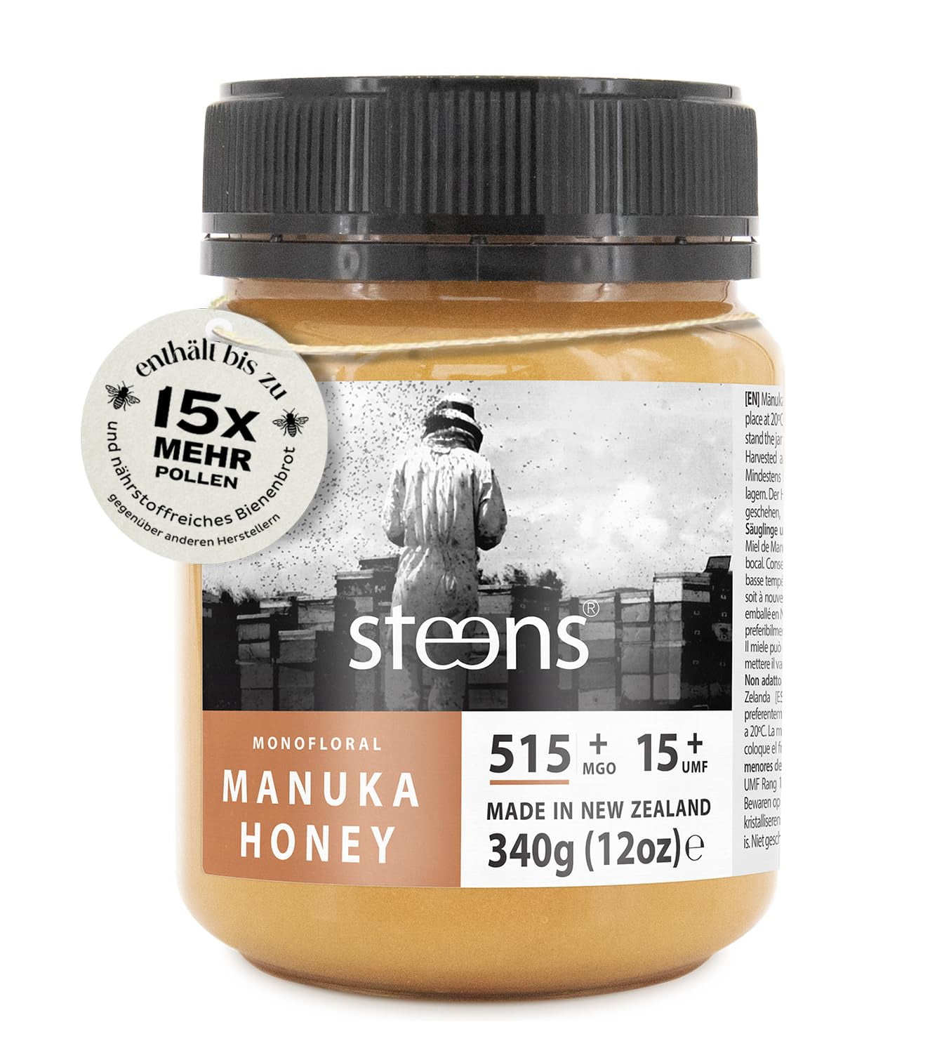 Manuka Honey MGO 515+ - 340 G Rein Roher 100% Zertifizierter UMF 15+ Manuka Honig - Abgefüllt Und Versiegelt in Neuseeland