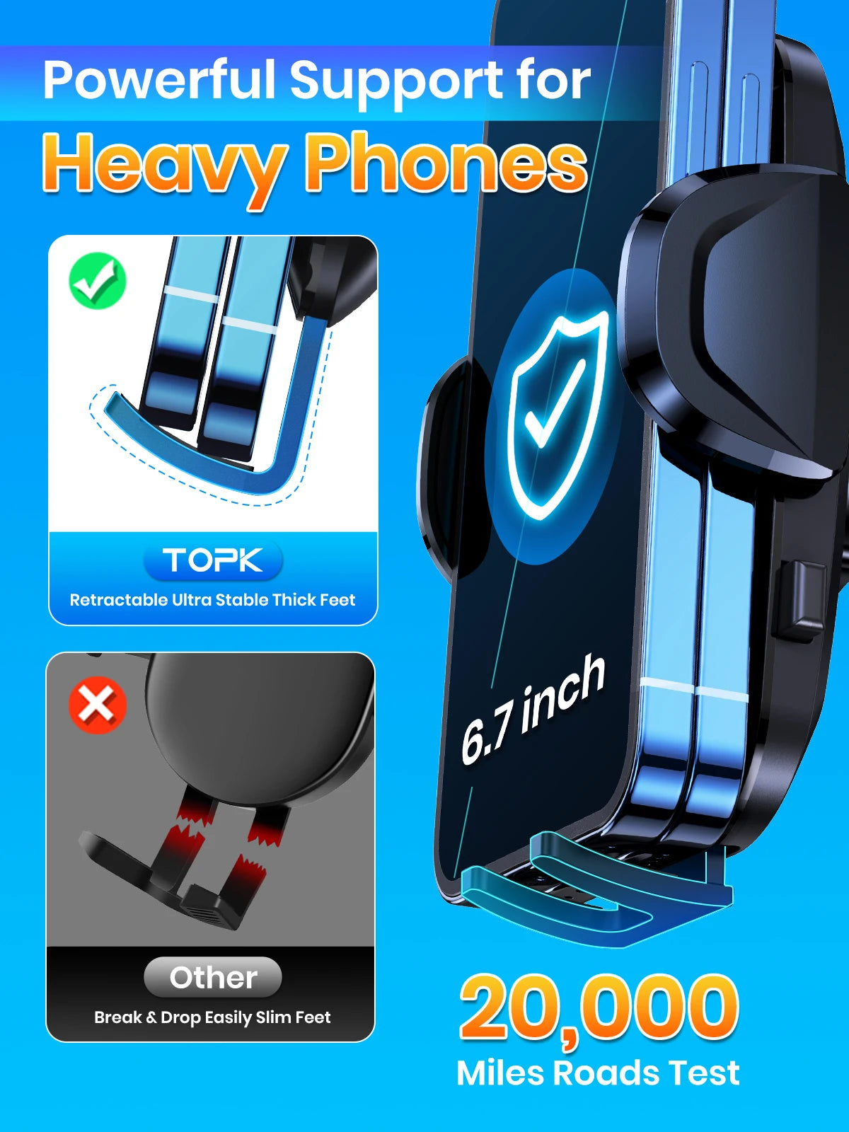 TOPK D36-G Car Phone Holder with Hook Clip Air Vent Car Mount 360° Rotation Mobile Phone Mount for Cellphone