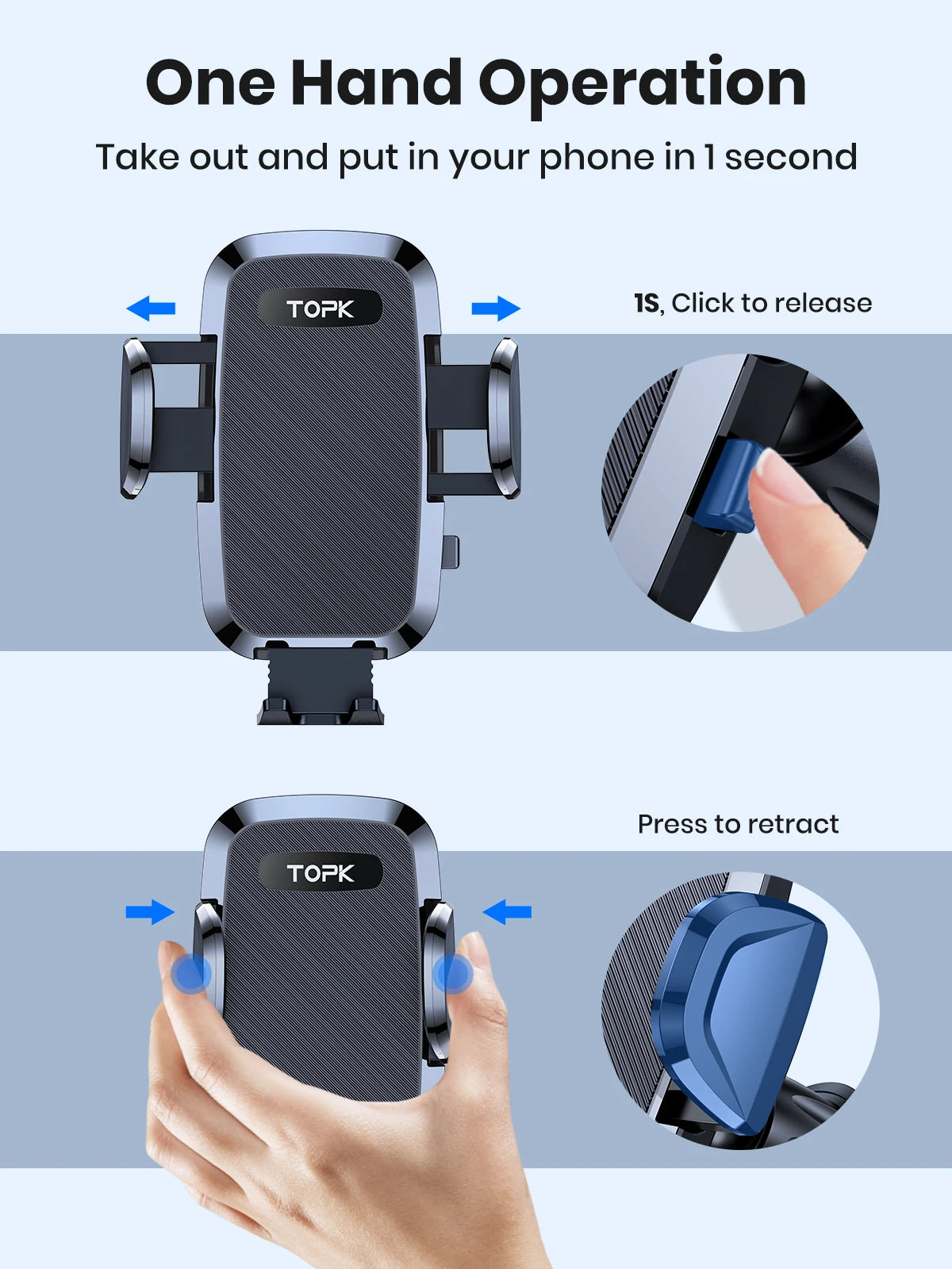 TOPK D36-G Car Phone Holder with Hook Clip Air Vent Car Mount 360° Rotation Mobile Phone Mount for Cellphone