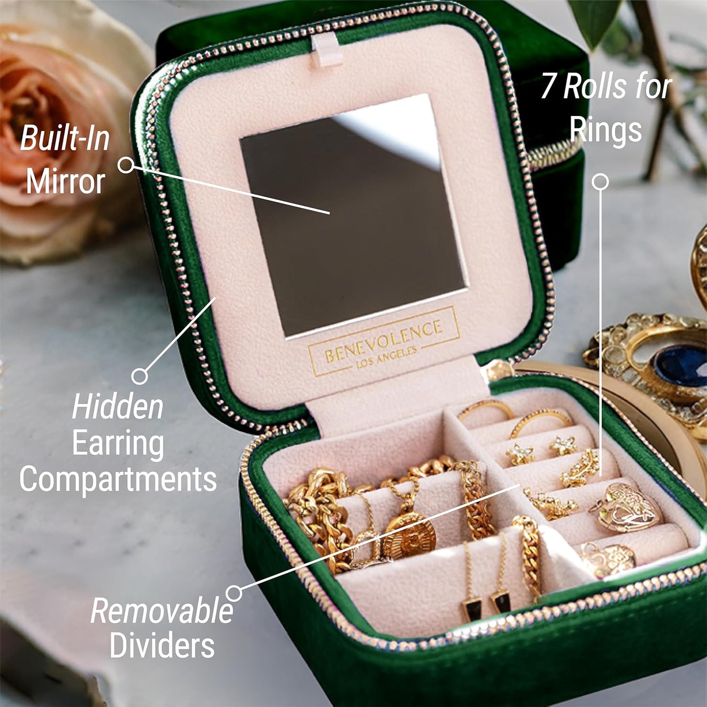 Plush Velvet Jewelry Box | Travel Jewelry Case Organizer with Mirror | Featured in Oprah'S Favorite Things | Best Gifts for Daughter, Girlfriend, Mom | Gifts for Her - Emerald