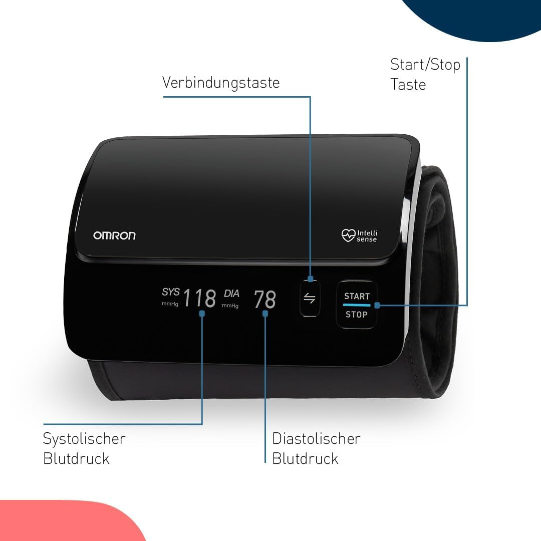 OMRON EVOLV Automatisches Oberarm-Blutdruckmessgerät Ohne Kabel, Klinisch Validiert, Auch Für Schwangere, Mit Kostenloser Gesundheits-App, AKTION: Jetzt 6 Monate OMRON Connect Premium Gratis