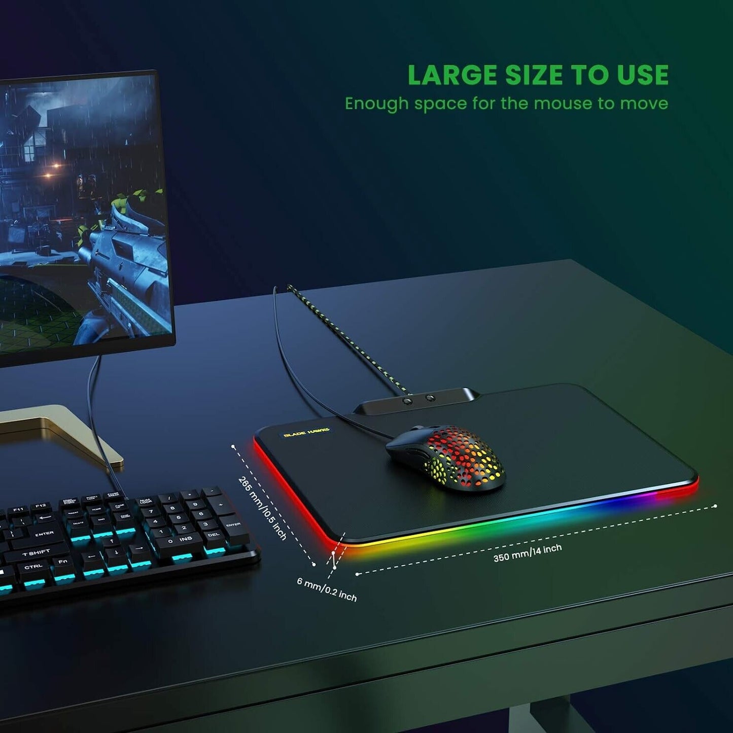 Gaming Mauspad RGB Mousepad Mit 9 Beleuchtungs Modi Dauerhaft Mittel USB TRS-64