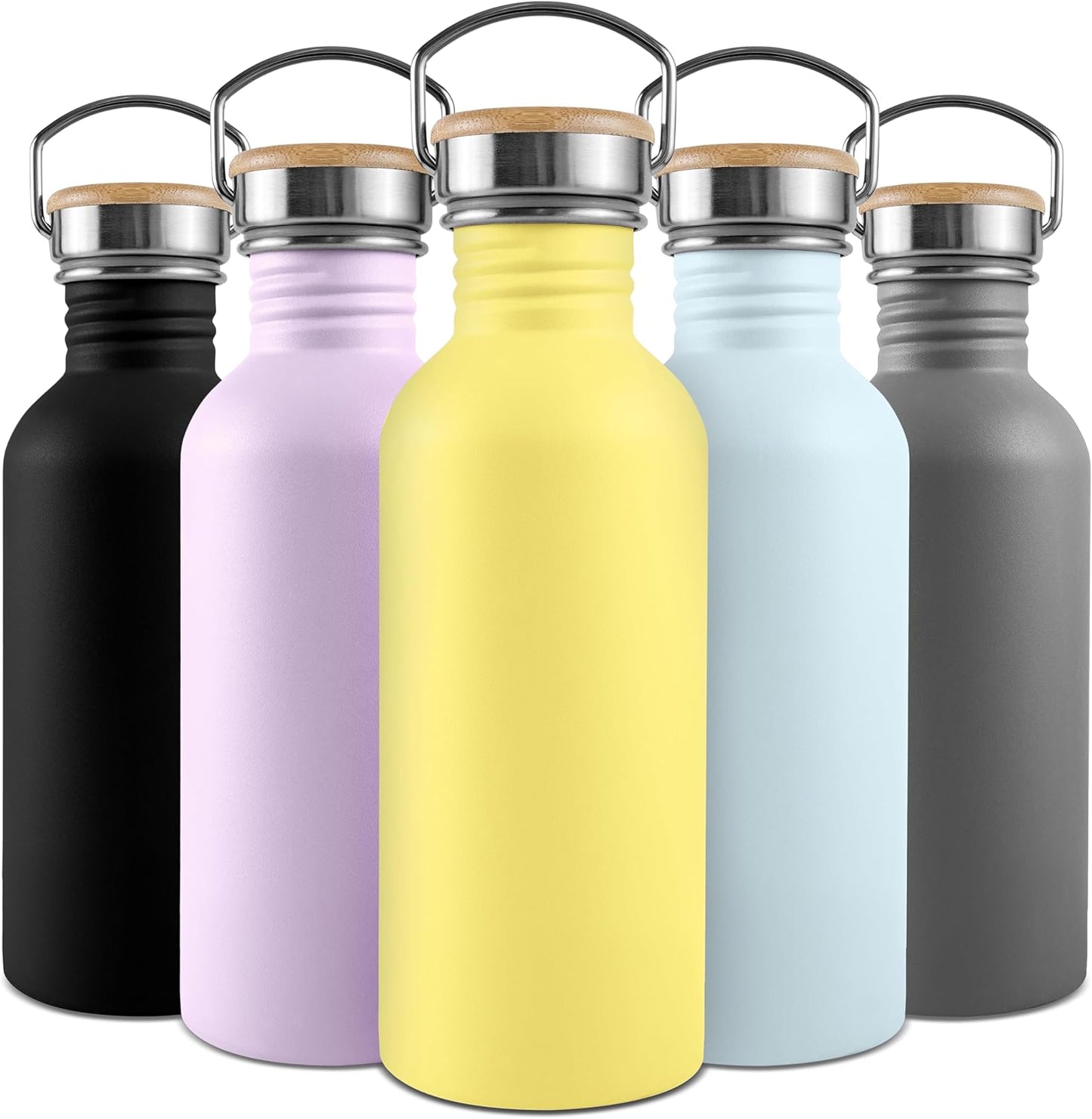 Bambaw Edelstahl Trinkflasche 500Ml, Nicht-Isolierte Trinkflasche Gelb, Trinkflasche Edelstahl Kinder, Wasserflasche Klein – Sonnengelb