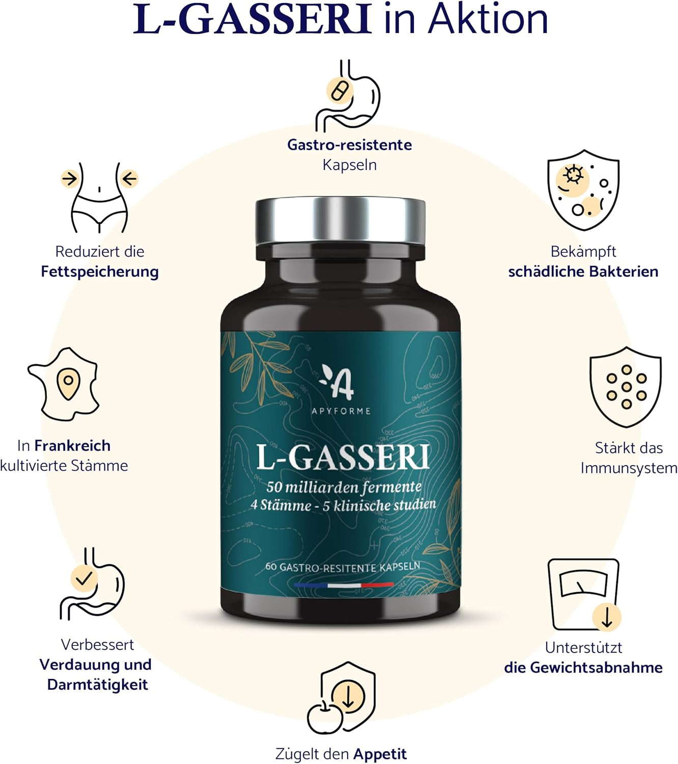 - Lactobacillus Gasseri - Probiotika Für Einen Flachen Bauch - Darmflora Verdauung - Bis Zu 50 Milliarden Kbe/Tag - 60 Magensaftresistente Kapseln - L-Gasseri