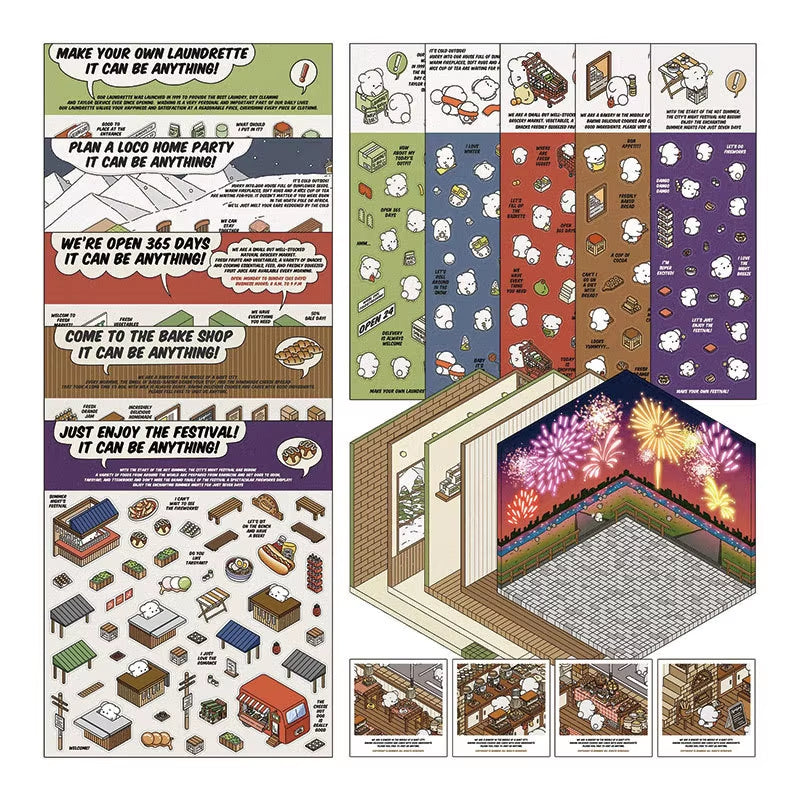 DIY 3D Puzzles Sticker 3D Miniature House Stacked Laundry Fireworks Display Scene Ledger Decorative Gift Sticker