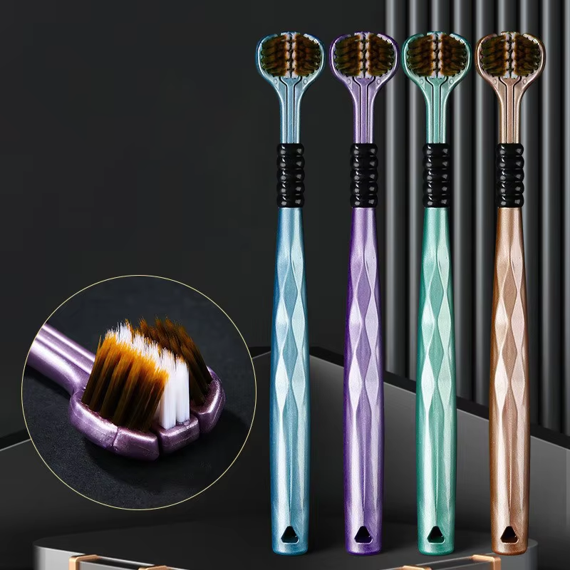 Triple Sided Toothbrush with Soft Bristles for Adults - Men and Women Can Use Household Toothbrushes - Scrape Tongue Coating
