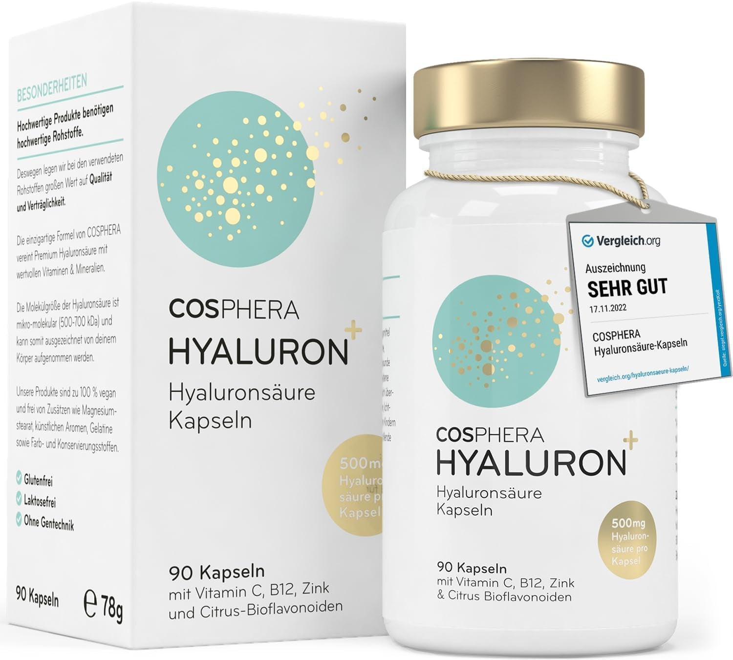 Hyaluronsäure Kapseln Hochdosiert Mit 500 Mg Pro Kapsel - 90 Vegane Hyaluron Kapseln Im 3 Monatsvorrat - 500-700 Kda I Angereichert Mit Zink Als Beitrag Zum Erhalt Normaler Haut Und Knochen.