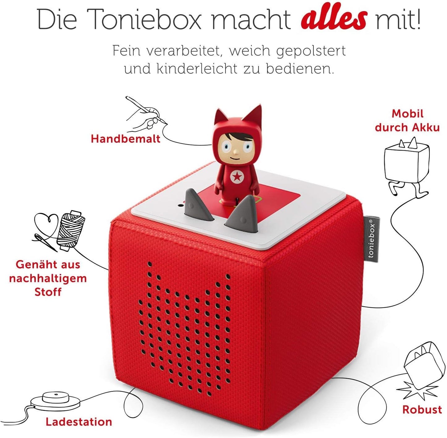 Toniebox Starter Set - Red Audioplayer for Kids with Creative Figure, 7-Hour Battery Life, Perfect for Audiobooks & Songs