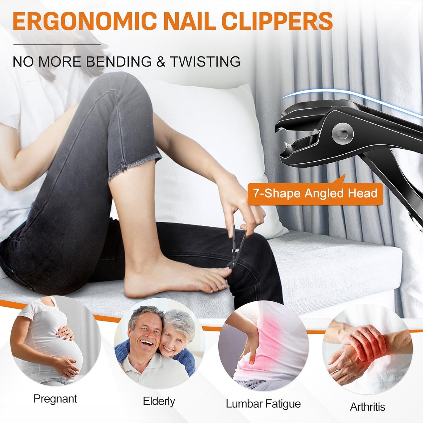 Winkelkopf Nagelknipser Für Senioren - DRMODE Ergonomischer Nagelknipser Fußnägel Nagelzwicker Für Dicke Nägel Premium Stahl- Nail Clipper Mit Auffangbehälter Für Männer Und Frauen Silber
