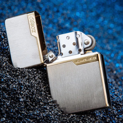 Zorro Original Copper Light Plate Gold Brushed Pure Copper Windproof Kerosene Lighter Narrow Machine Men'S Cool