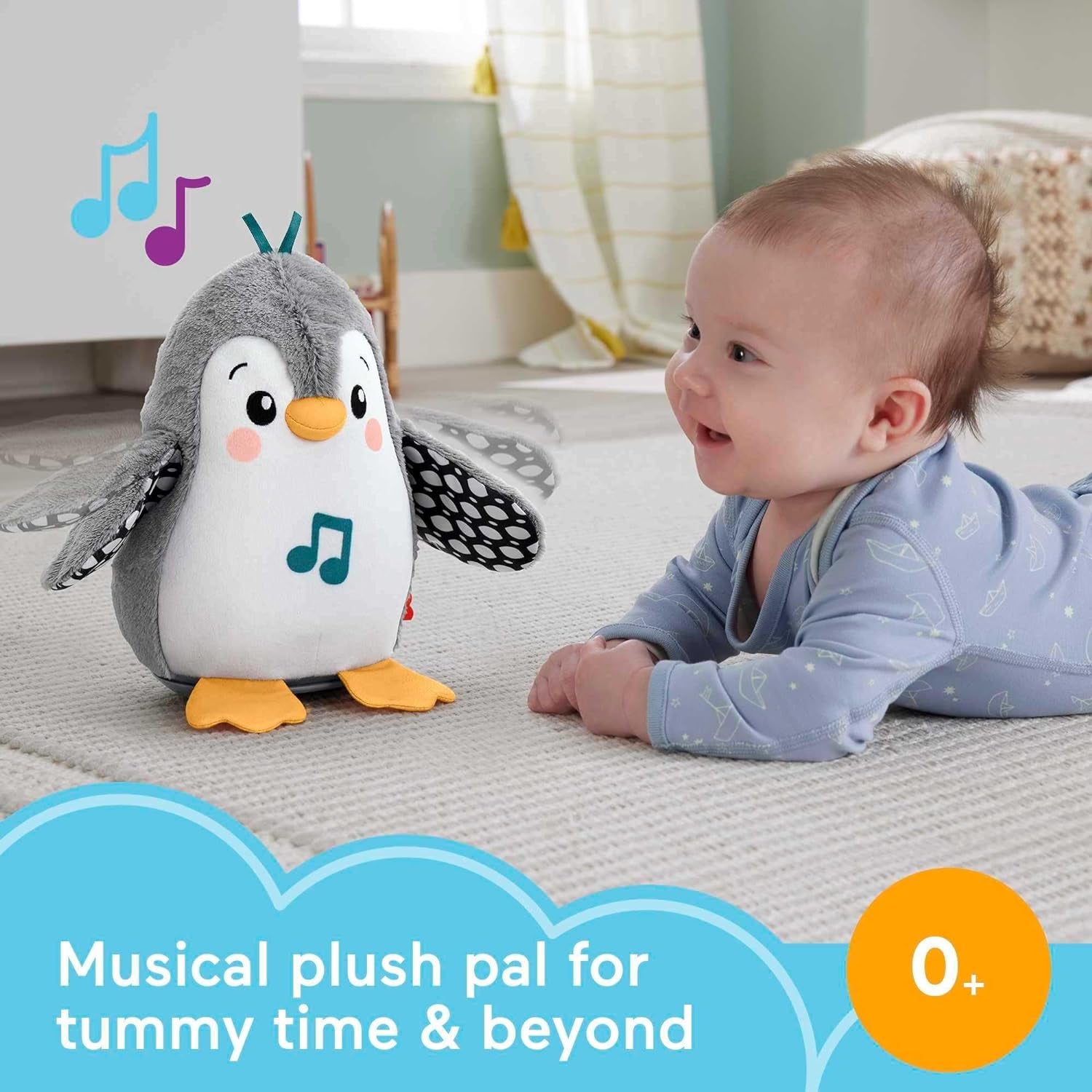 FISHER-PRICE Wackelnder Pinguin - Plüschspielzeug Für Babys Zum Spielen in Bauchlage Mit Musik Und Wackelnden Bewegungen, Fördert Seh-, Tast- Und Hörsinn, Für Babys Ab Geburt, HNC10