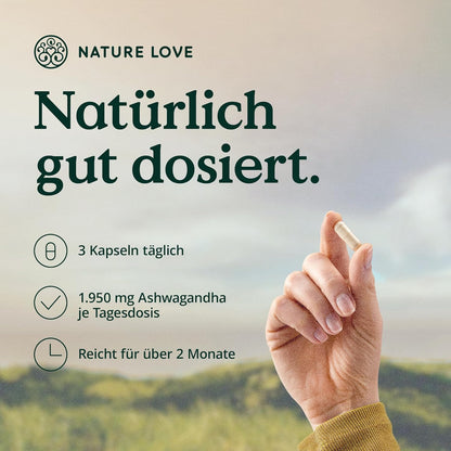 NATURE LOVE® Einfach Loslassen Set Mit Vanessa Mai - 240 Kapseln Bio Ashwagandha Mit Je 1950Mg Je Tagesdosis - Melatoninspray Holunder Mit 0,5Mg Pro Tagesdosis - Hochdosiert