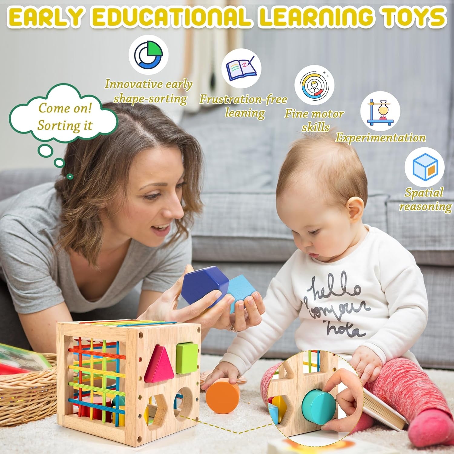 Montessori Holzspielzeug für Kleinkinder - Sensomotorisches Sortierspiel ab 1 Jahr, Ideales Geschenk für Jungen und Mädchen!