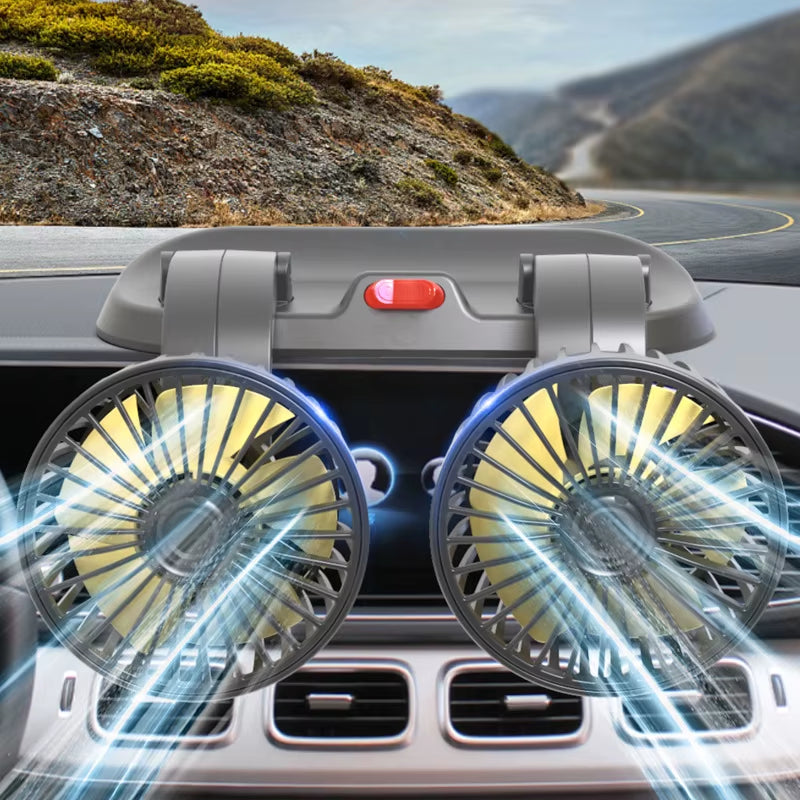 5V 12V 24V Car Cooling Fan 360° Adjustable Dual Head Air Fan 2-Speeds Automotive Electric Fan for Dashboard RV Truck Accessories