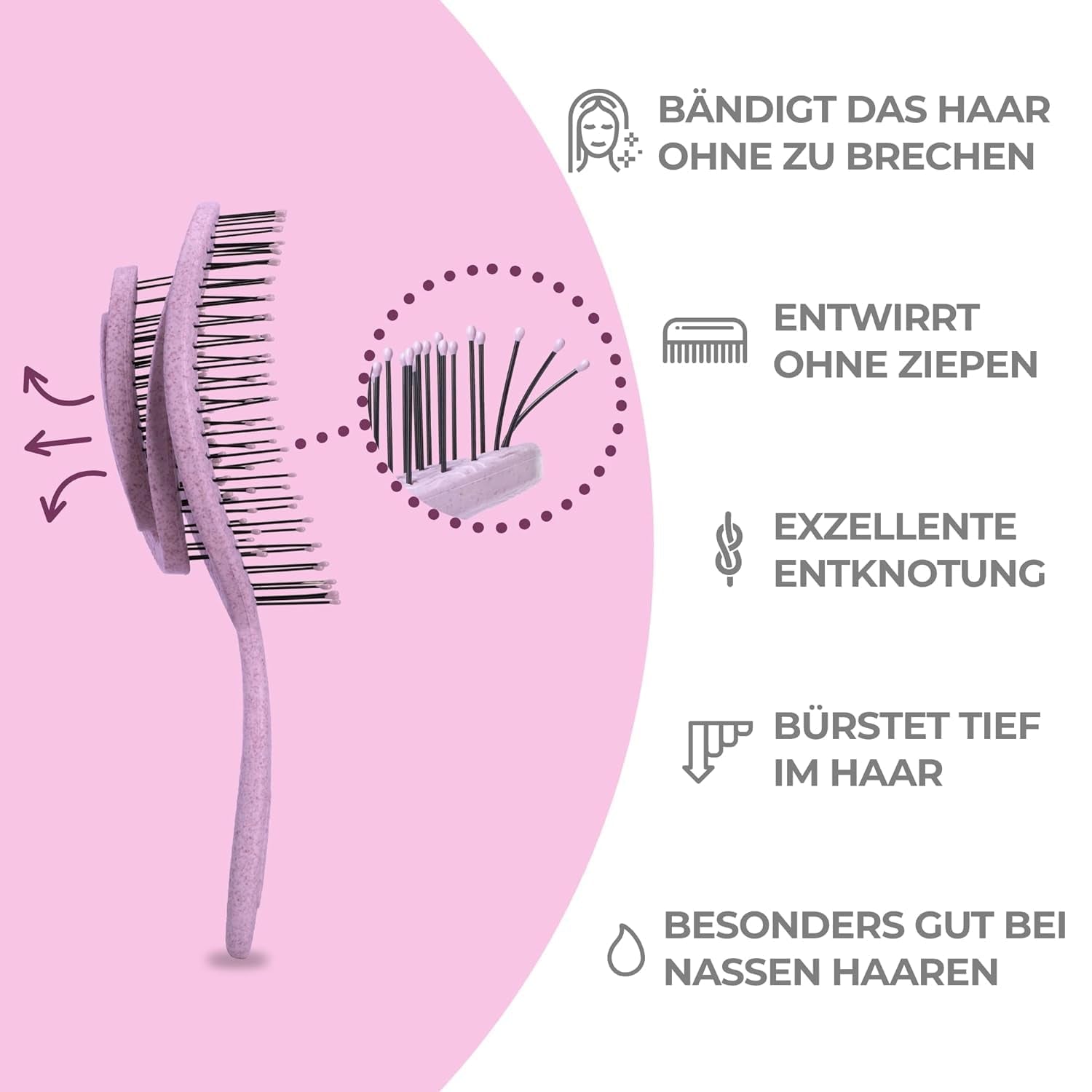 Ninabella Teal Eco-Friendly Detangler Brush - Effortless No-Tug Design for Curls, Wet & Long Hair