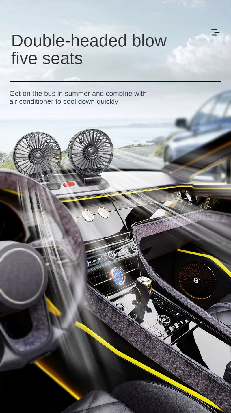 5V 12V 24V Car Cooling Fan 360° Adjustable Dual Head Air Fan 2-Speeds Automotive Electric Fan for Dashboard RV Truck Accessories
