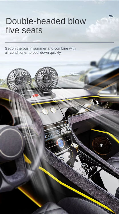 5V 12V 24V Car Cooling Fan 360° Adjustable Dual Head Air Fan 2-Speeds Automotive Electric Fan for Dashboard RV Truck Accessories