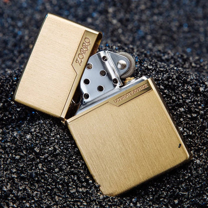 Zorro Original Copper Light Plate Gold Brushed Pure Copper Windproof Kerosene Lighter Narrow Machine Men'S Cool