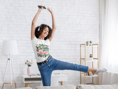 Bright New Year T-Shirt | Christmas Holiday Design | Festive Hearts & Stars | Season's Greetings Tee | Unisex Heavy Cotton Tee