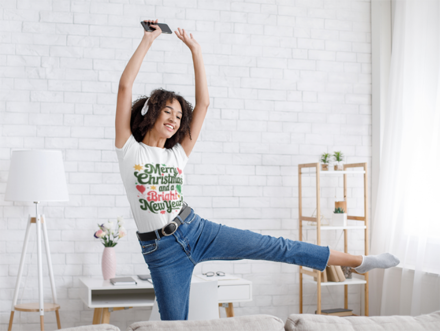 Bright New Year T-Shirt | Christmas Holiday Design | Festive Hearts & Stars | Season's Greetings Tee | Unisex Heavy Cotton Tee
