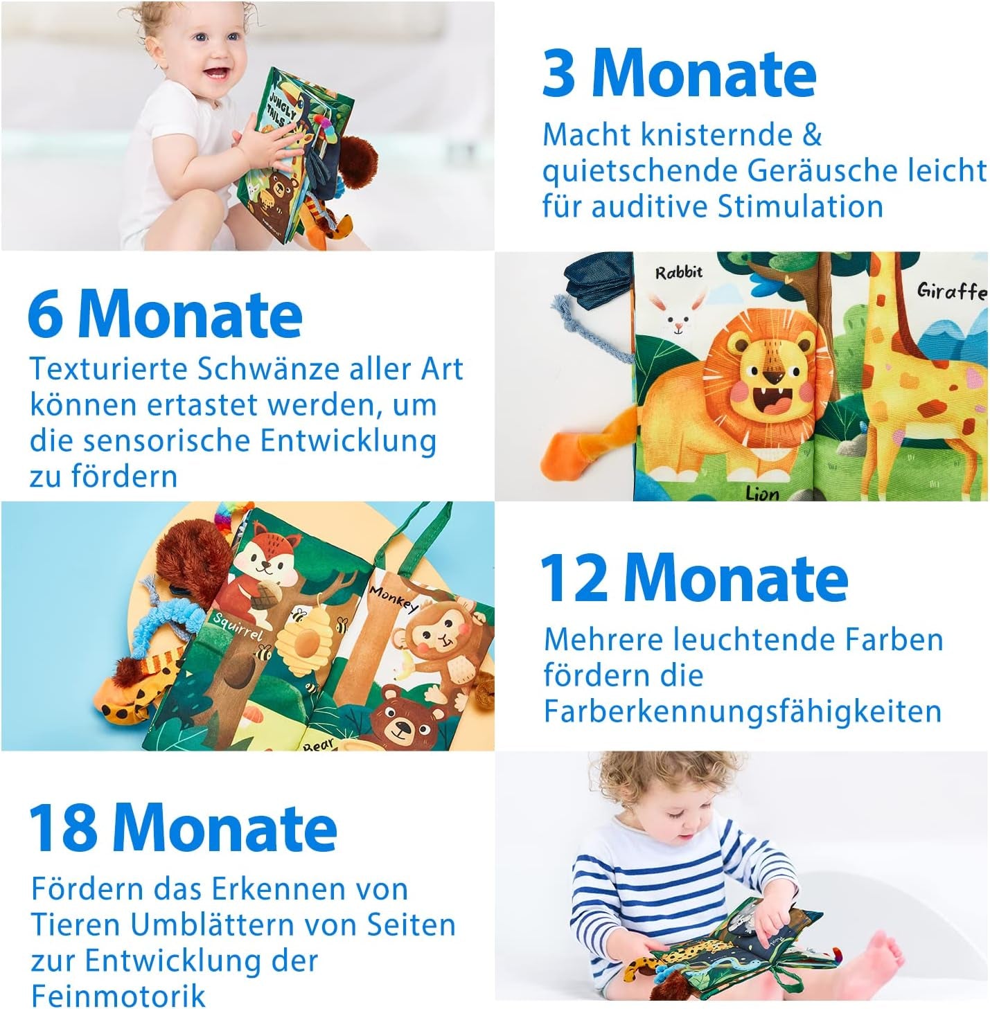 Hahaland 3D Sensory Soft Fabric Crinkle Quiet Book - Ideal Gift for Infants (0-6 Months)