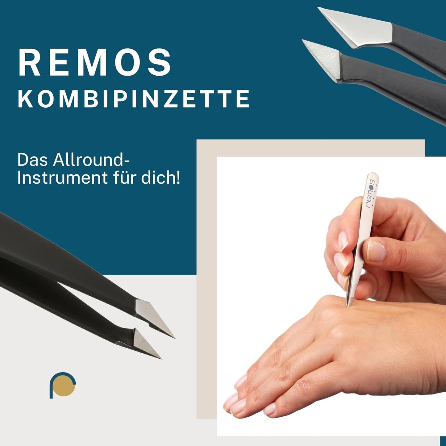 REMOS Kombipinzette Edelstahl [Inox]Rostfrei 9.5 Cm - 2In1 Für Splitter - Haare