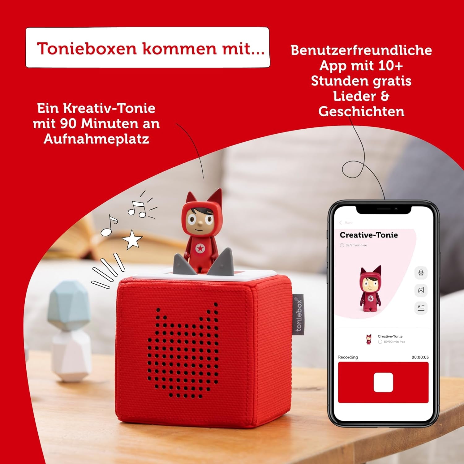 Tonies Toniebox Starter Set - Pink Kids' Wireless Audio Player with Creative Figure & 7-Hour Battery - Ideal for Audiobooks & Songs!