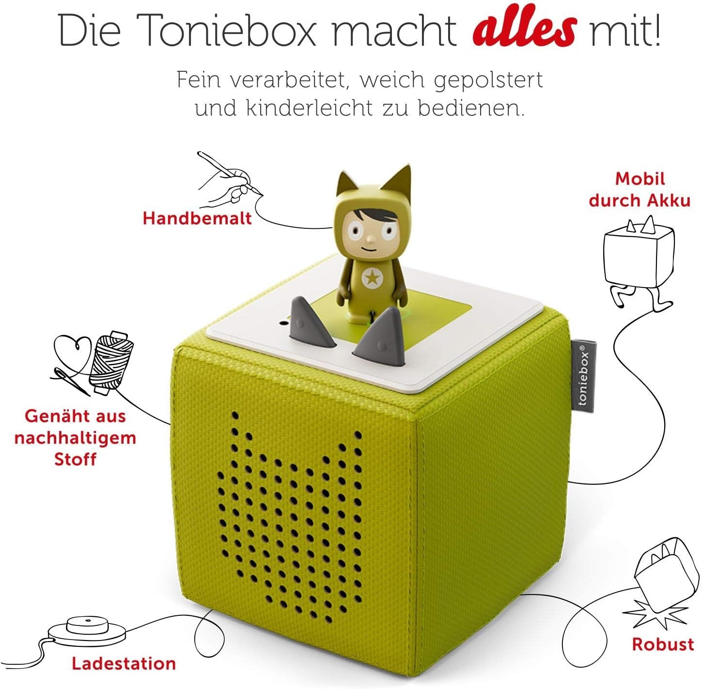 Tonies Toniebox Starter Set - Kid-Friendly Audioplayer with Creative Figure, 7-Hour Battery Life, and Wireless Music in Vibrant Green!