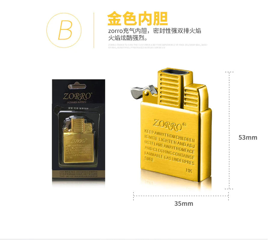 ZORRO Original Dual Fire Torch Lighter Gas Kerosene Jet Windproof Cigar Lighter Flint Movement Inflatable Lighter Liner DIY Tool