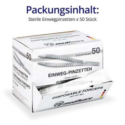 Einmalpinzetten - 50 Stück Sterile Kunststoffpinzetten für private Nutzer, Arztpraxen und Krankenhäuser – Ideal für eine angenehme Anwendung!