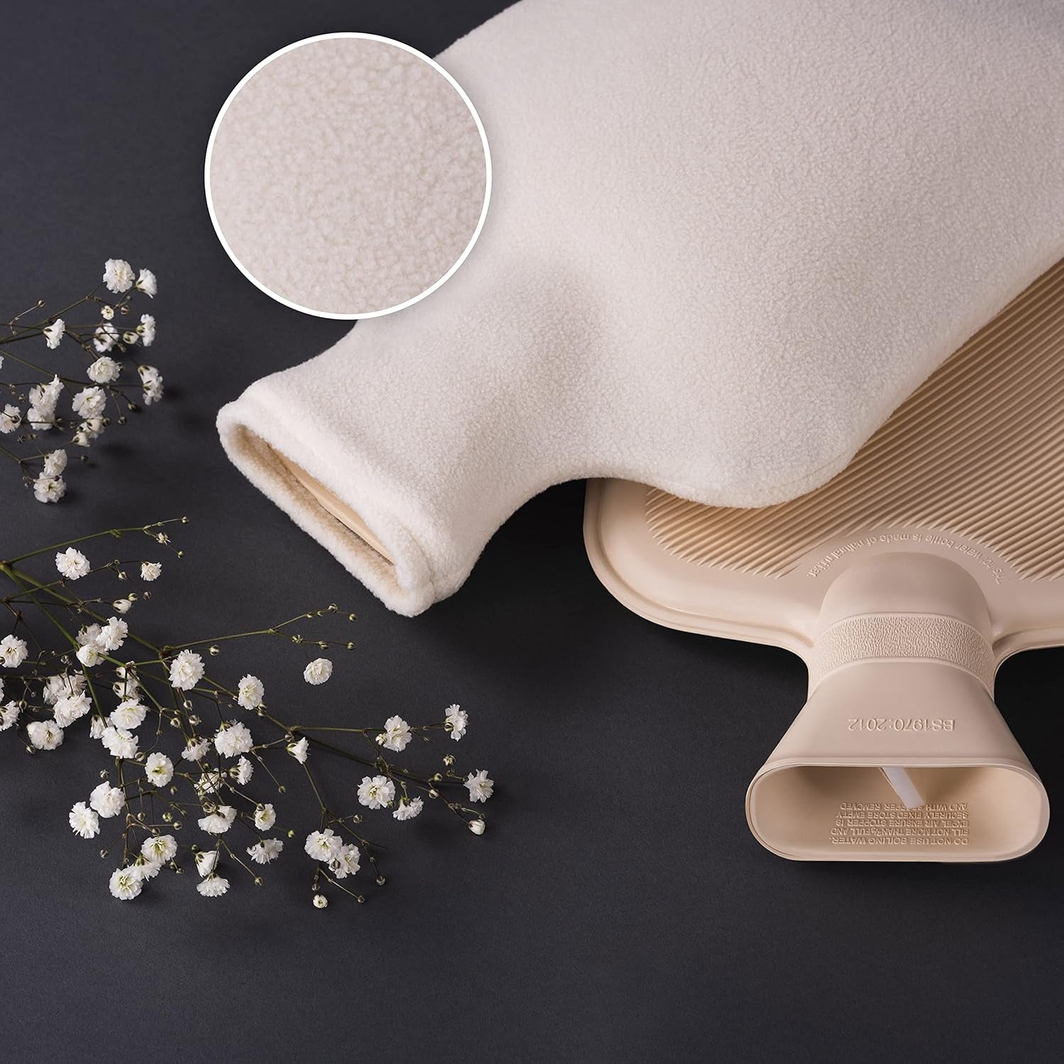 Indulge in Comfort: Luxurious Leak-Proof Blumtal Premium Hot Water Bottle with Plush Polar Fleece Cover - Elegant White Design