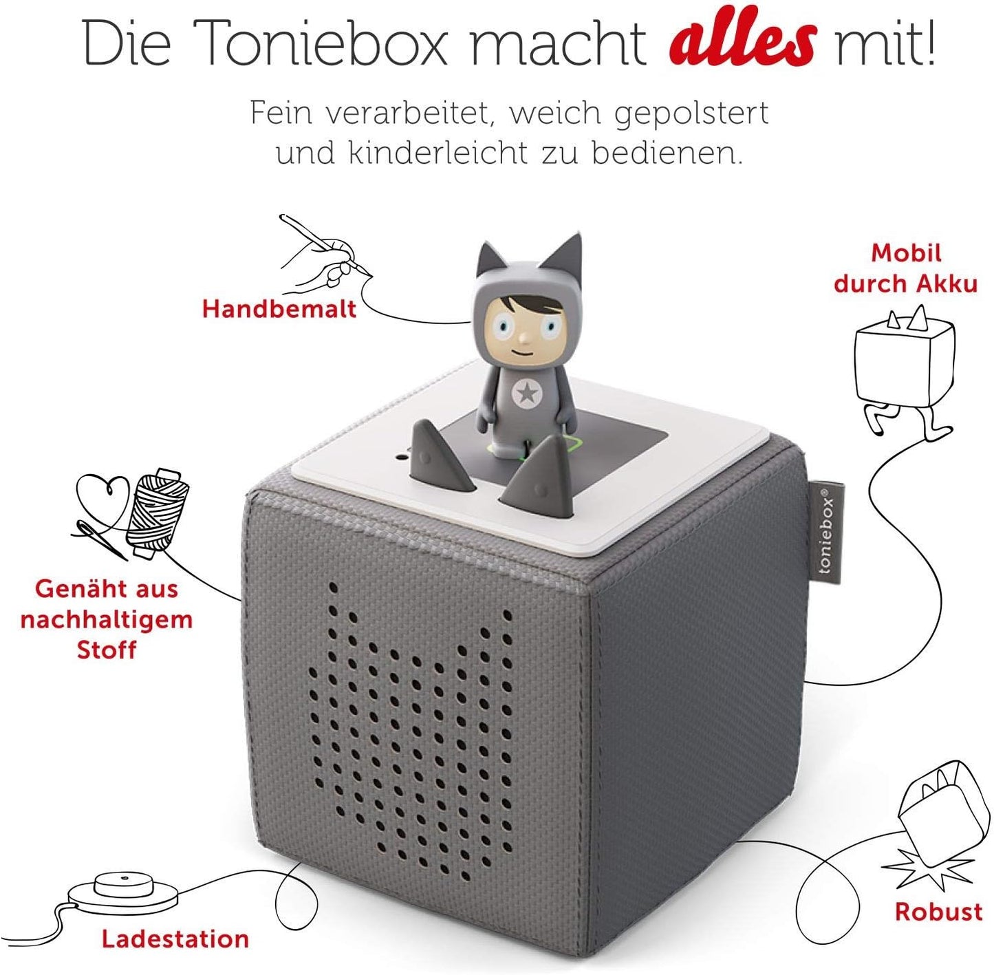 Toniebox Starter Set – Engaging Children's Audioplayer with 7-Hour Battery Life & Creative Figure in Anthracite