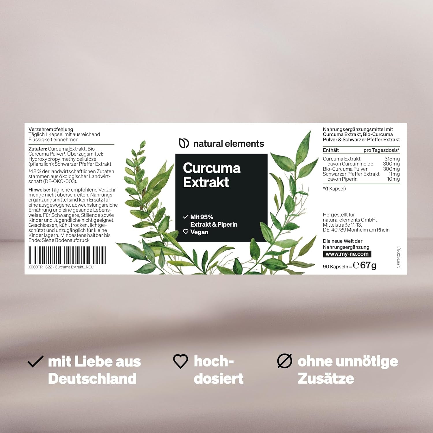 Curcuma Extrakt – Hochdosiert: Curcumingehalt EINER Kapsel Entspricht 10.000Mg Kurkuma – Hochdosiert Aus 95% Extrakt – 90 Kapseln – Laborgeprüft, Vegan Und in Deutschland Produziert