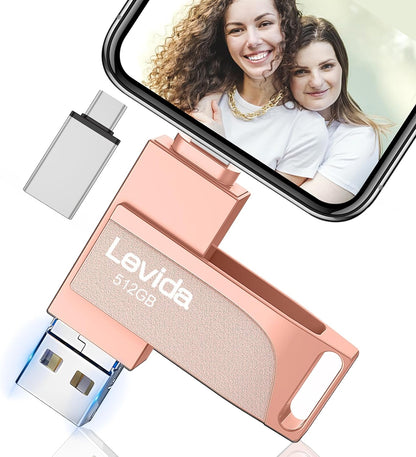 512GB 4-in-1 USB Stick - Ultimate Portable Storage for iPhone, Android, iPad, Laptop & PC - Fast Photo Backup in Sleek Black
