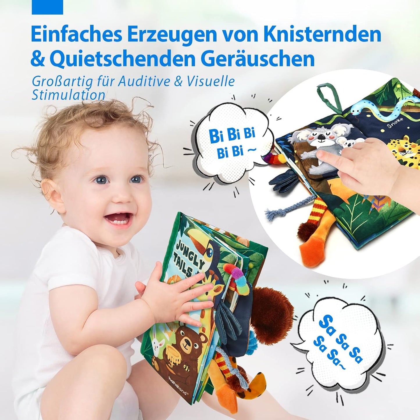 Hahaland 3D Sensory Soft Fabric Crinkle Quiet Book - Ideal Gift for Infants (0-6 Months)