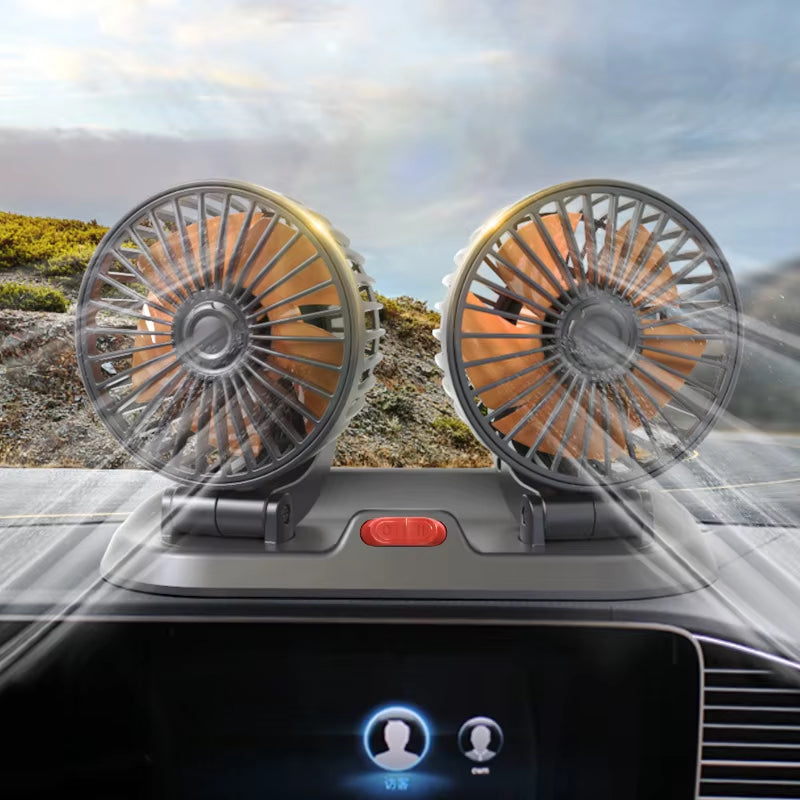5V 12V 24V Car Cooling Fan 360° Adjustable Dual Head Air Fan 2-Speeds Automotive Electric Fan for Dashboard RV Truck Accessories