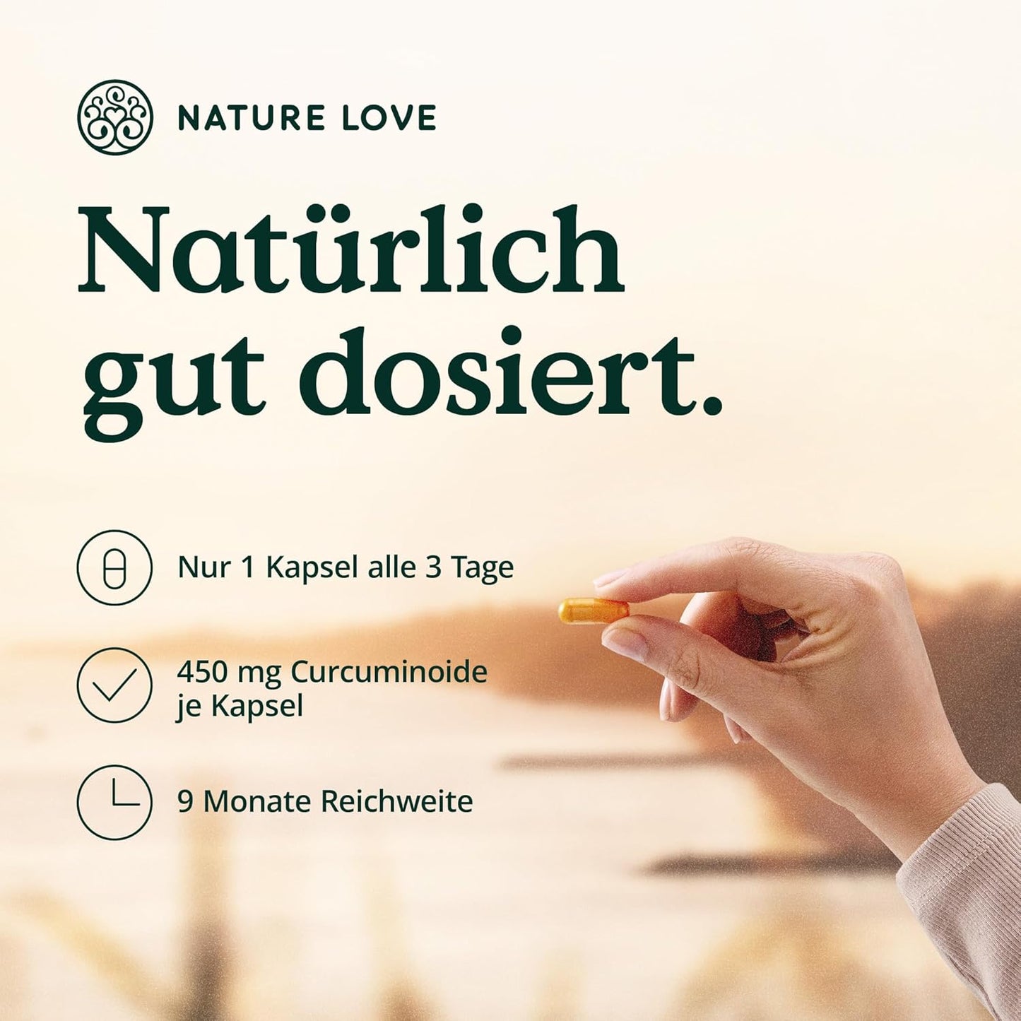 NATURE LOVE® Curcuma Extrakt 15000Mg - 90 Kurkuma Kapseln - Hochdosiert 95% Curcumin Pro Kapsel - Mit Schwarzem Pfeffer - Vegan, Laborgeprüft & in Deutschland Produziert