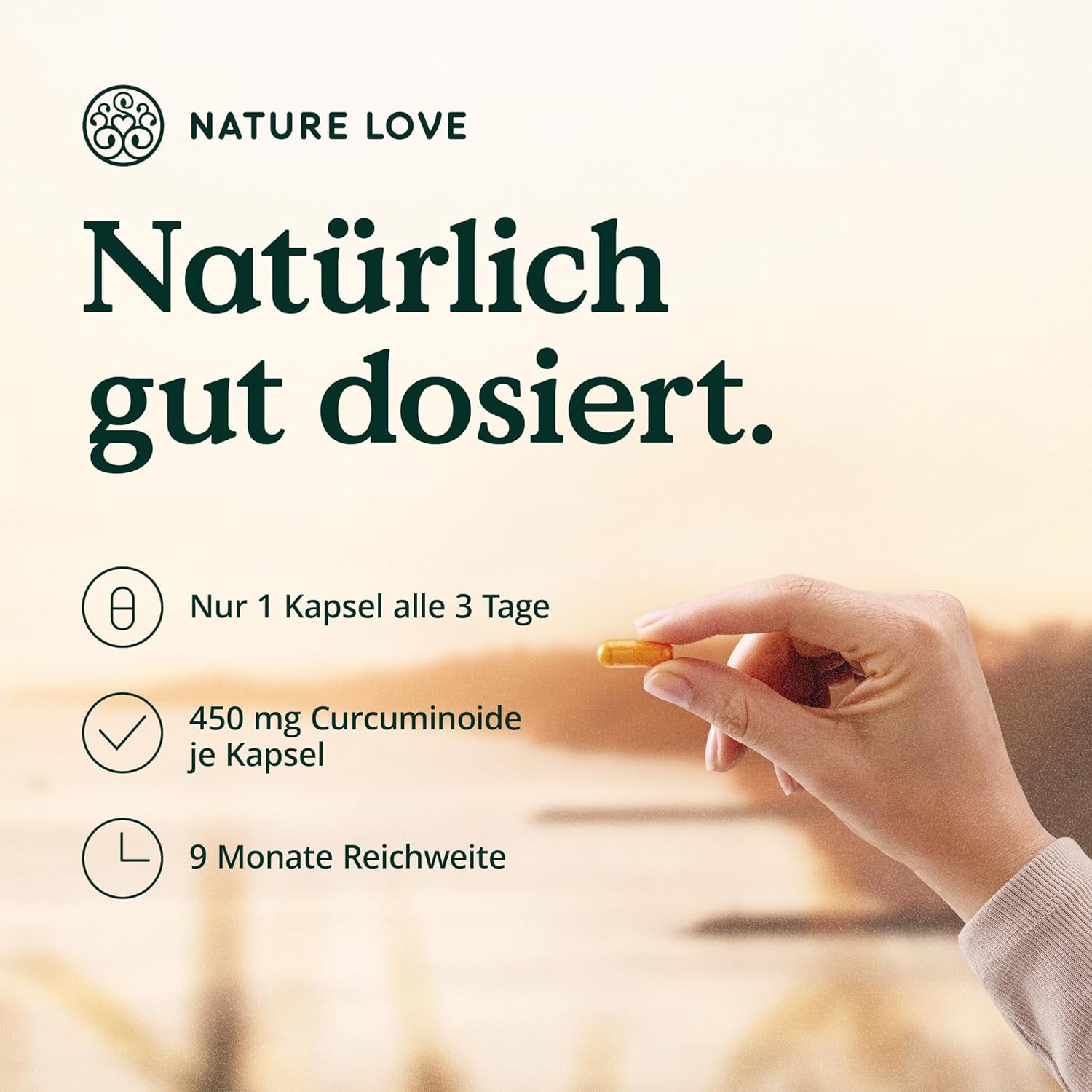 NATURE LOVE® Curcuma Extrakt 15000Mg - 90 Kurkuma Kapseln - Hochdosiert 95% Curcumin Pro Kapsel - Mit Schwarzem Pfeffer - Vegan, Laborgeprüft & in Deutschland Produziert